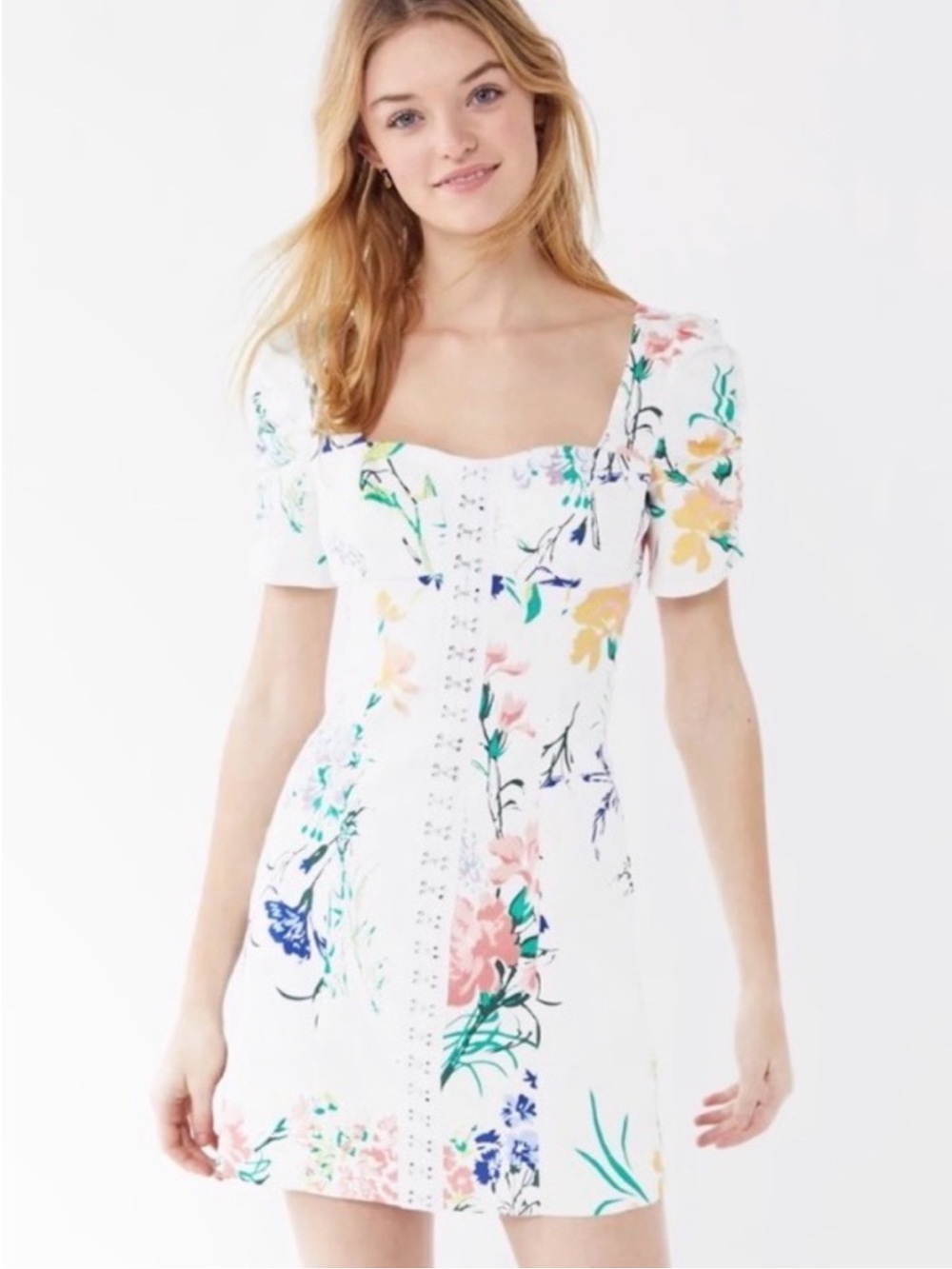 Urban Outfitters White Floral Lace-Up Sundress